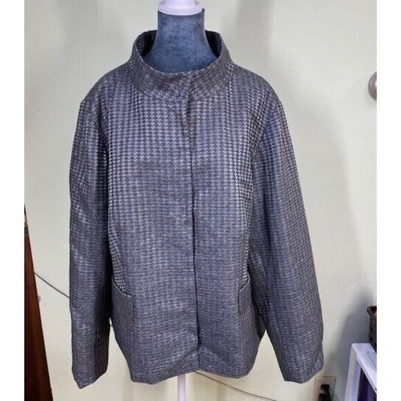 Coldwater Creek Jacket Blazer Wool Blend Sz 24 Houndstooth Gray Silver Career - Picture 1 of 13